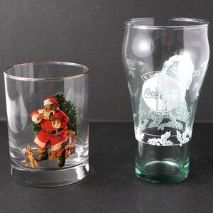 Vintage Christmas Coca-Cola Coke Drink Glasses Tumblers 90s Retro Santa